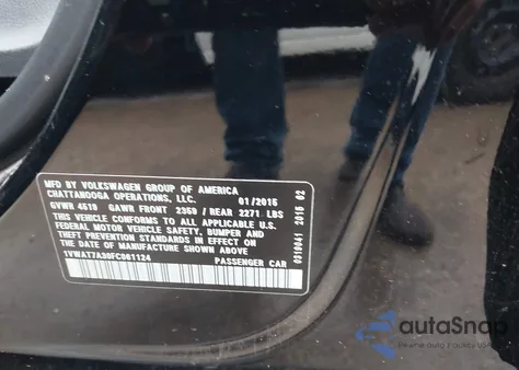 2015 Volkswagen Passat 1.8T Wolfsburg Edition from USA, damaged, VIN 1VWAT7A30FC061124